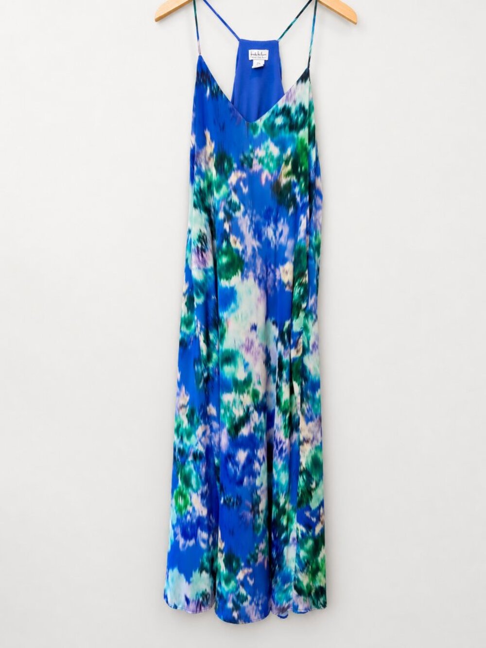 Nicole Miller Watercolor Abstract Maxi Dress POCKETS Built-In Bra Resort M